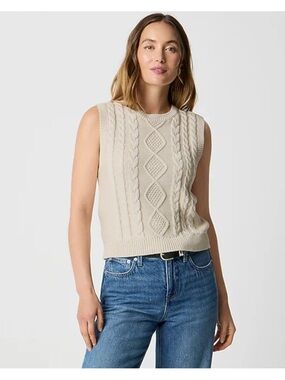 J.Crew | Natural Cable-knit 100% Cotton Sweater-Vest Size Small